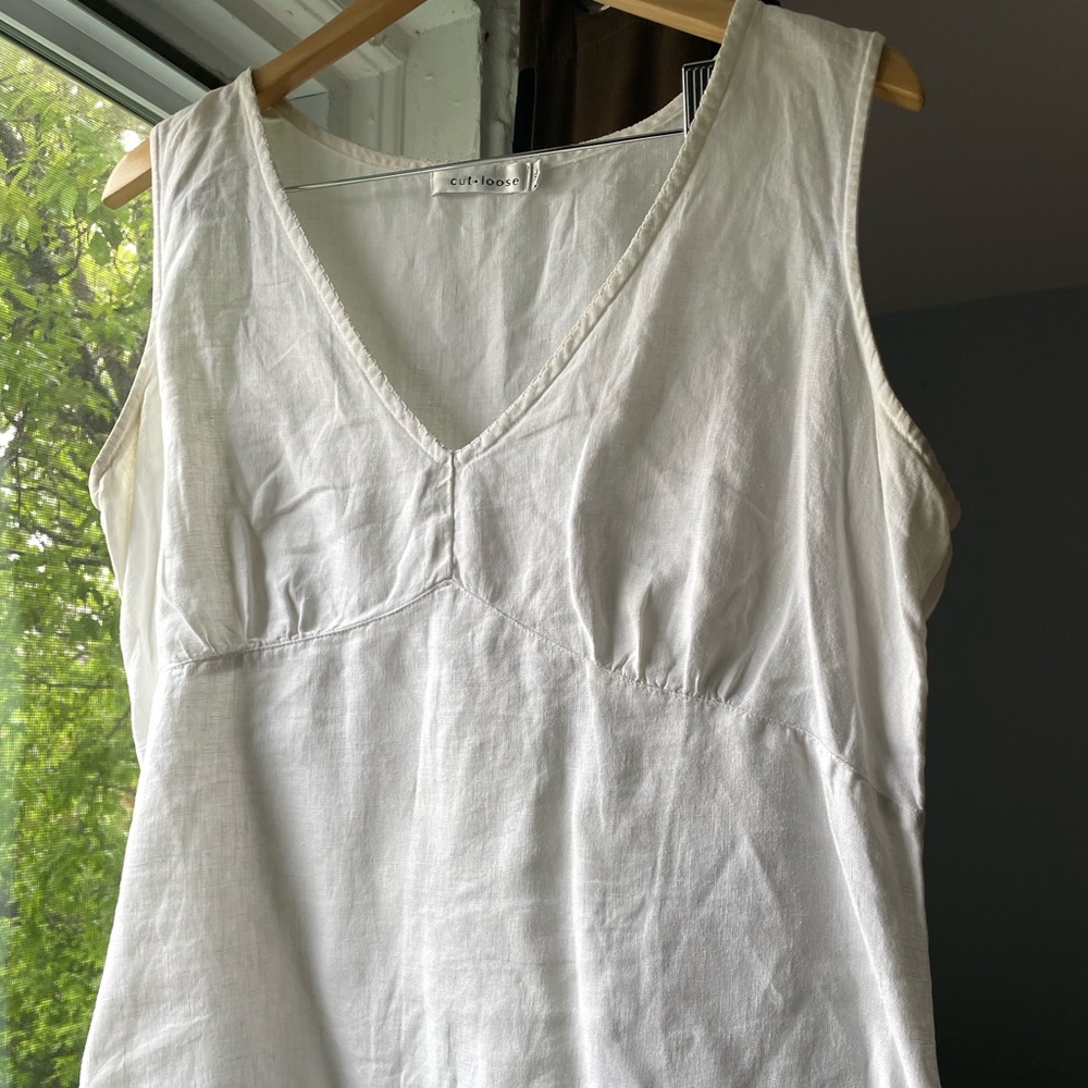 Cut Loose White Linen Sleeveless Top